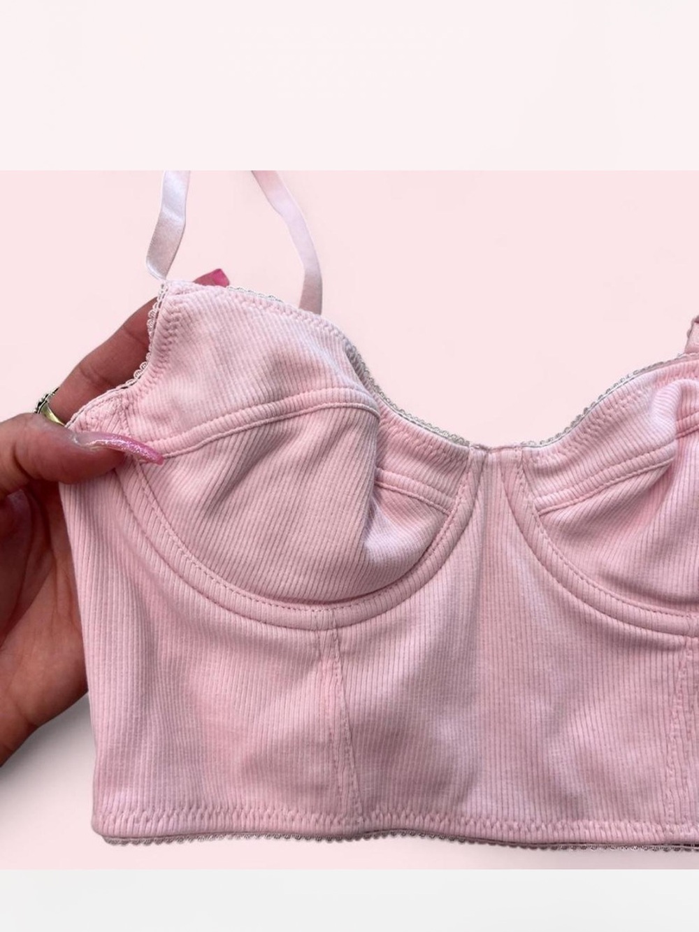 Pink Ribbed Longline Bralette Top - Picture 4 of 8